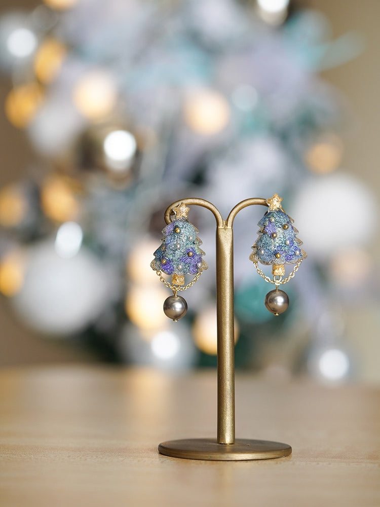 Xmas tree earrings - Blue